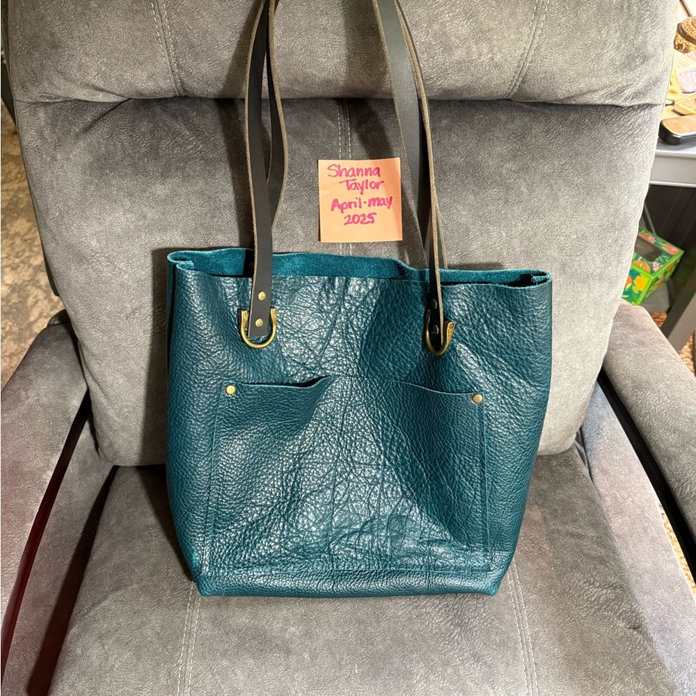 852 Leather medium Dark Teal tote bag